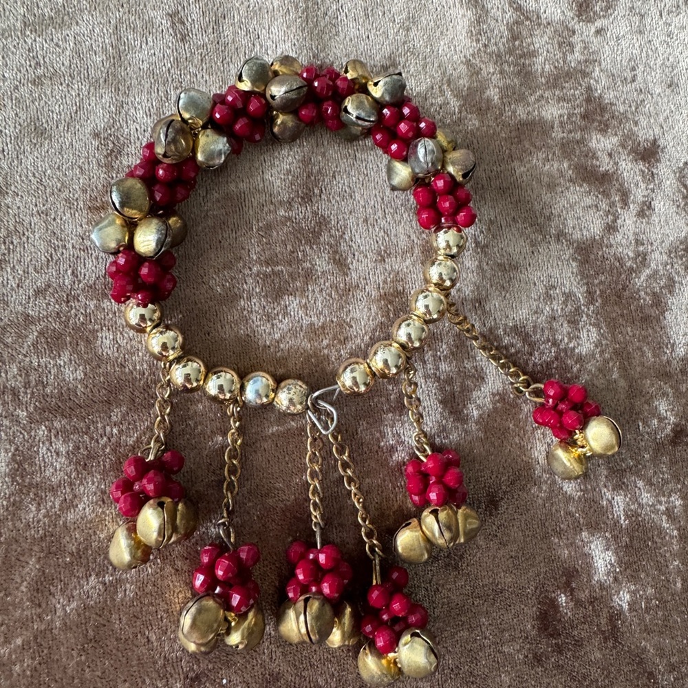 Crimson and Gold Beaded Bracelet
